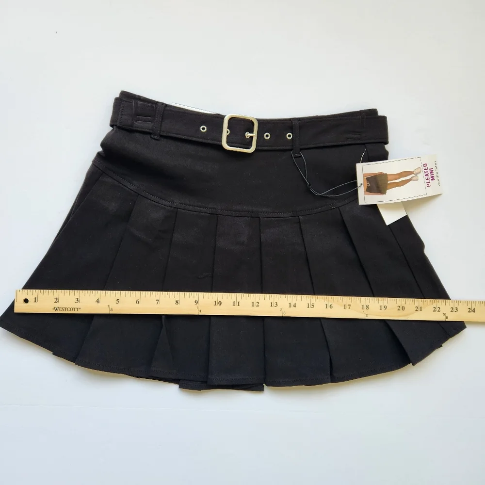 School Girl Pleated Mini Skirt Black Belted Prep School Preppy Academia Small - Picture 16 of 16